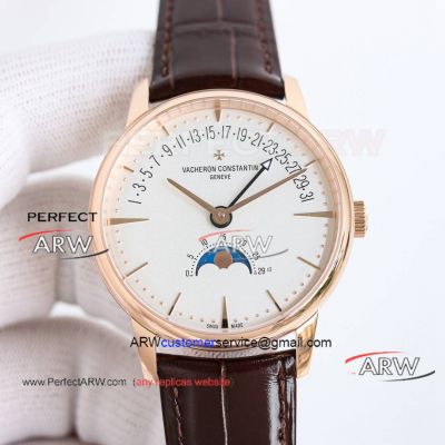 Perfect replica of Vacheron Constantin Overseas Rose Gold Case Brown Leather Strap Watch 41mm 